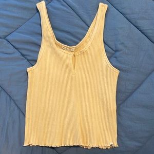 Billabong Essentials Size Large Cream/Yellow Ribbed & Cropped Tank Top
